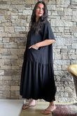 Rustic Nature Linen Blend Smock T Shirt Dress Black